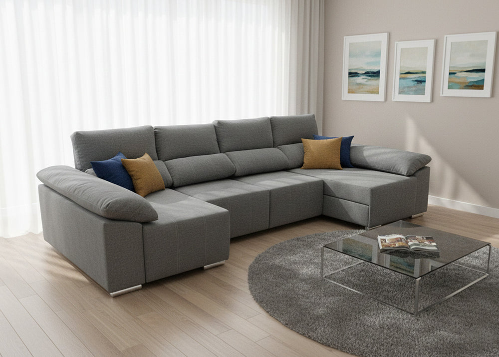 Mega Sofá Cama Barcelona Chaise Longue con Arcon, 335cm