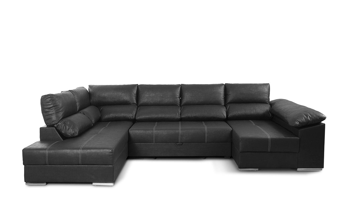 Sofa Cama Chaise Longue Cloud 345cm. Rinconera, con Arcon + 3 puffs