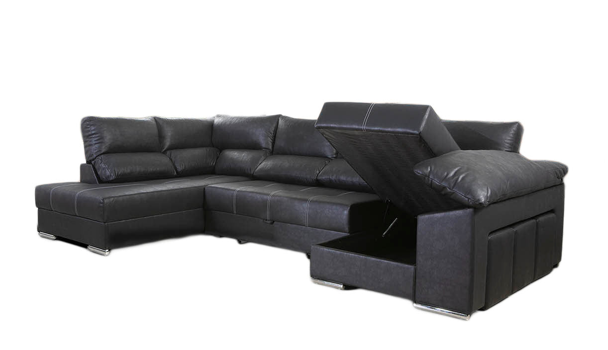 Sofa Cama Chaise Longue Cloud 345cm. Rinconera, con Arcon + 3 puffs