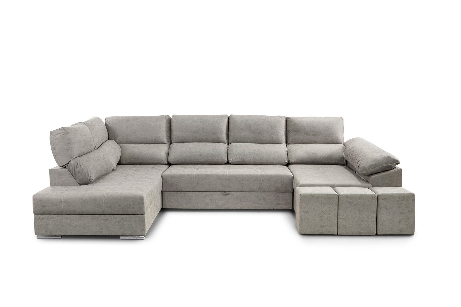 Sofa Cama Chaise Longue Cloud 345cm. Rinconera, con Arcon + 3 puffs