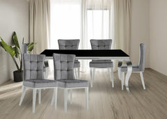 Mesa de Cristal Templado 160cm Negro + 6 Sillas Gris. Comedor o Cocina