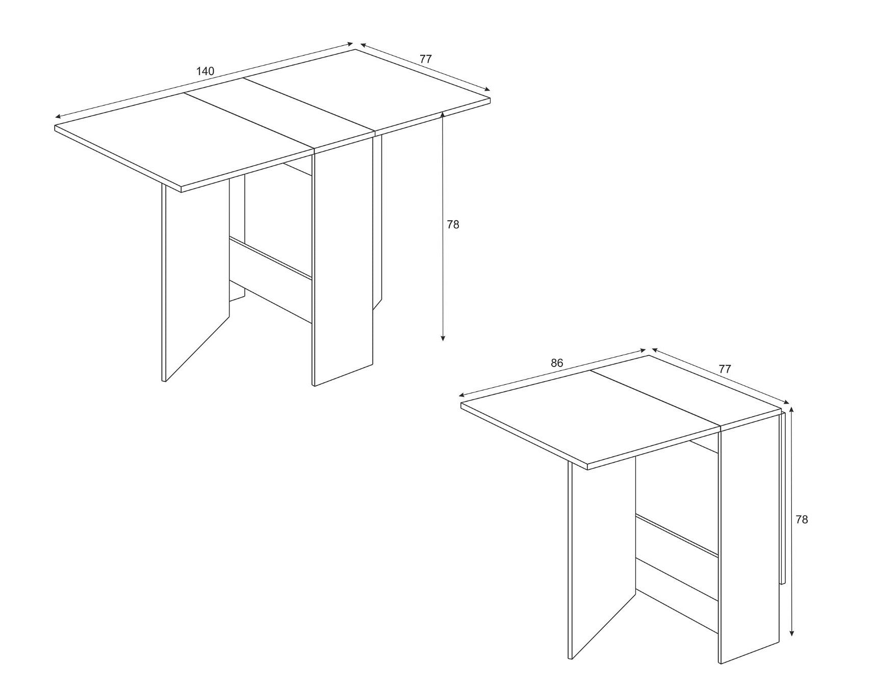 Table d'appoint Suède avec ailes pliantes 140 cm. Salle à manger ou cuisine