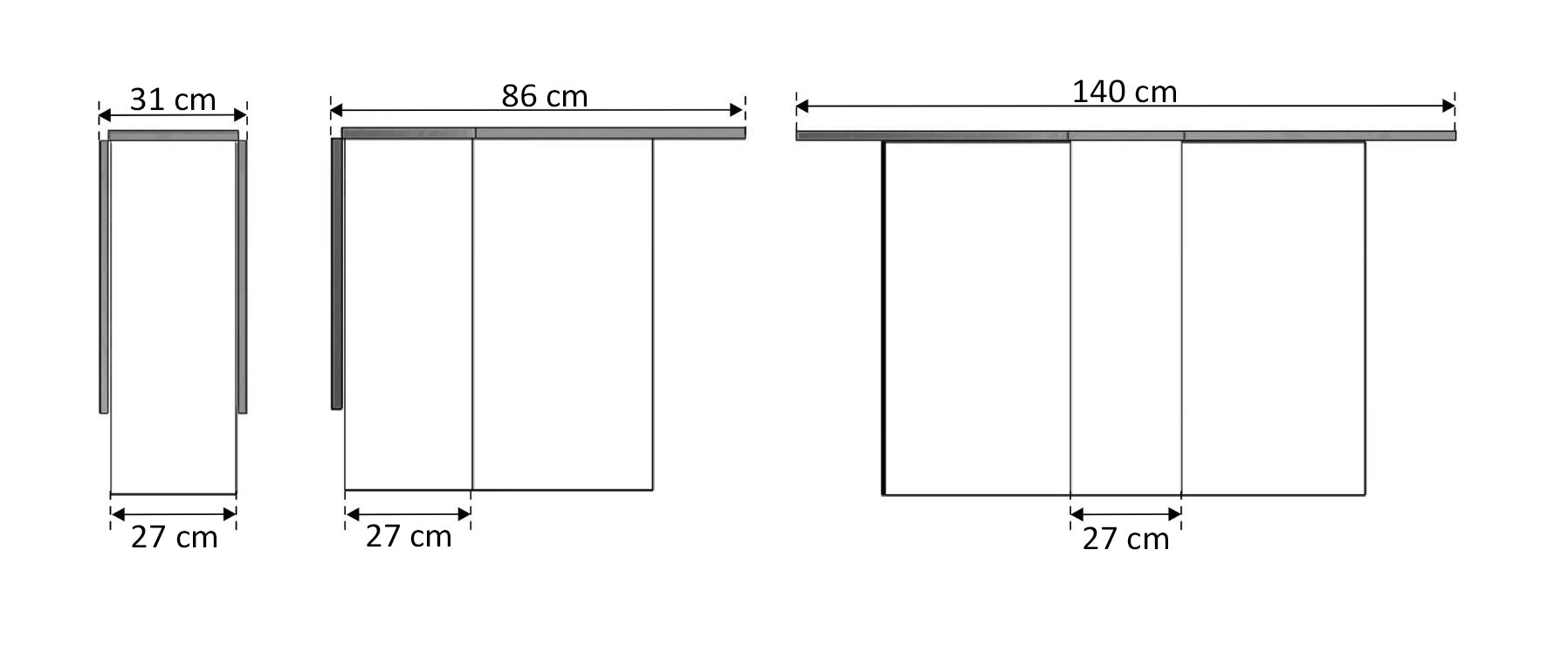 Table d'appoint Suède avec ailes pliantes 140 cm. Salle à manger ou cuisine