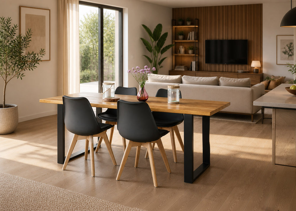 Pack Mesa de Comedor o Cocina Madera Maciza 200cm + Sillas Nordic