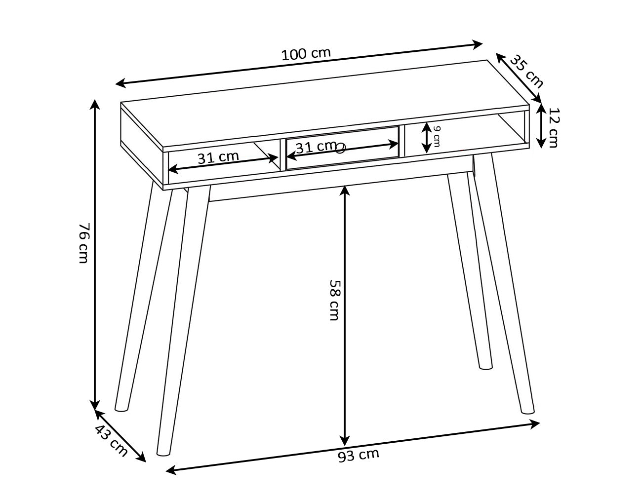 Table de bureau en chêne Dela