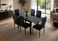 Table Extensible en Verre 170cm + 6 Chaises en Similicuir