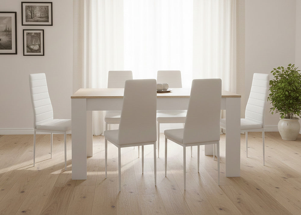 Mesa Extensible de Comedor o Cocina + 6 Sillas en Polipiel/metal