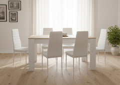 Table de salle à manger ou de cuisine extensible + 6 chaises en similicuir/métal