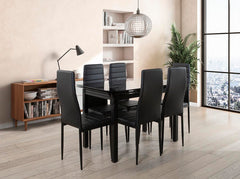 Table Extensible en Verre 170cm + 6 Chaises en Similicuir