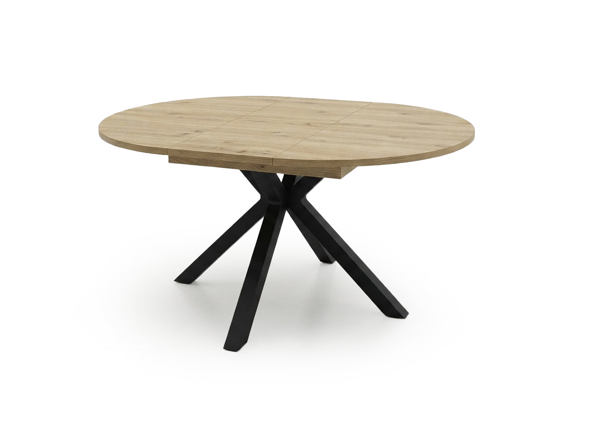Pack Mesa Redonda Extensible Dalia + 4 Sillas Negras. Comedor o Cocina