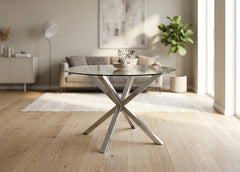 Mesa Redonda de Cristal Templado Aurora 120cm. Comedor o Cocina