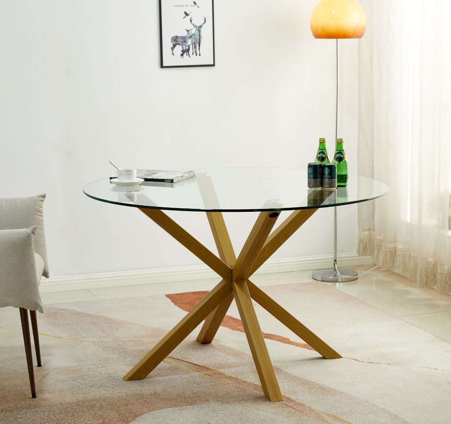 Table ronde en verre trempé 120 cm. Salle à manger ou cuisine