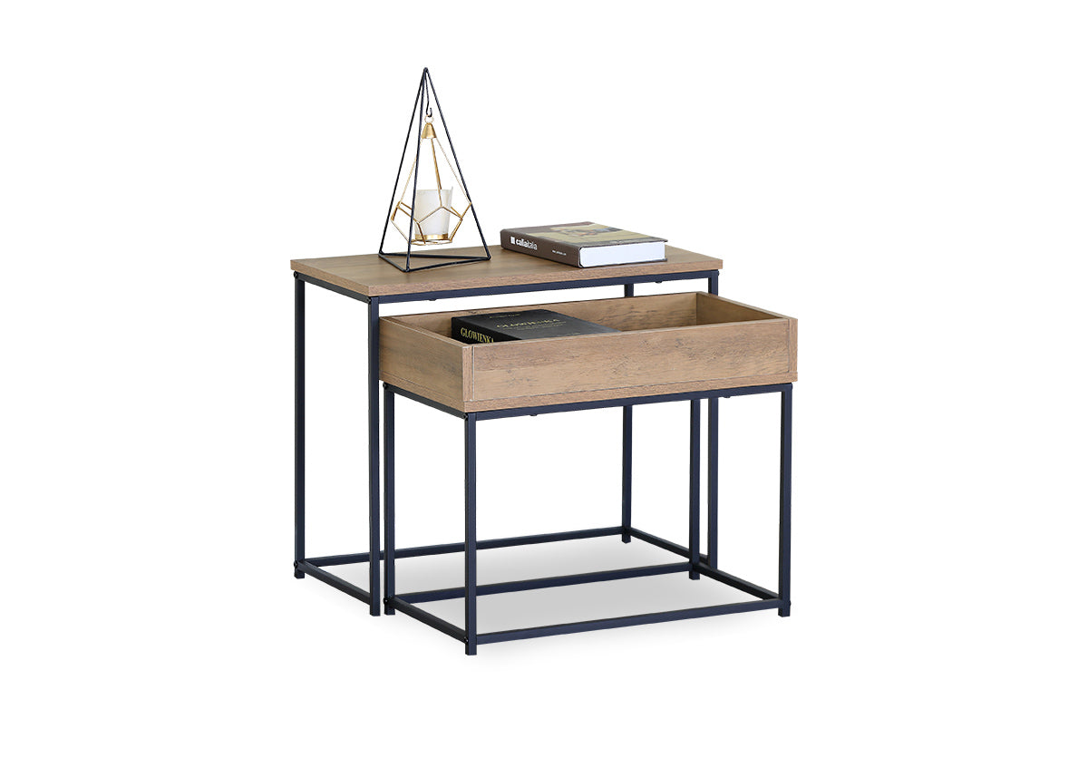 Mesita Auxiliar en Madera y Metal, Estilo Industrial Nancy