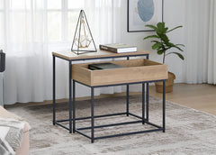 Mesita Auxiliar en Madera y Metal, Estilo Industrial Nancy