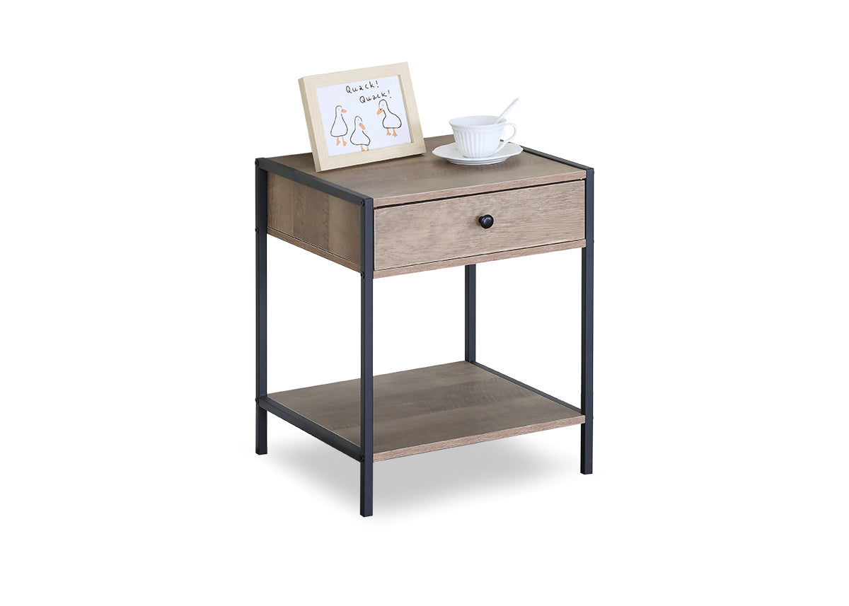 Mesita de Noche Nancy en Madera y Metal, Estilo Industrial