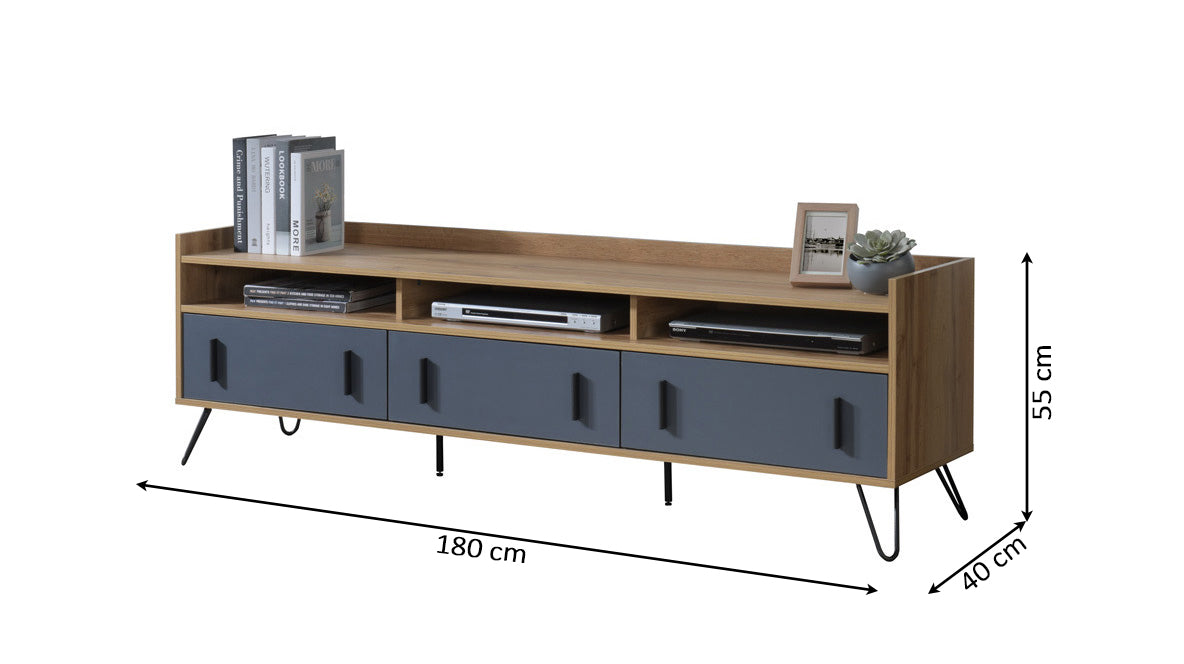 Meuble TV industriel avec 3 tiroirs