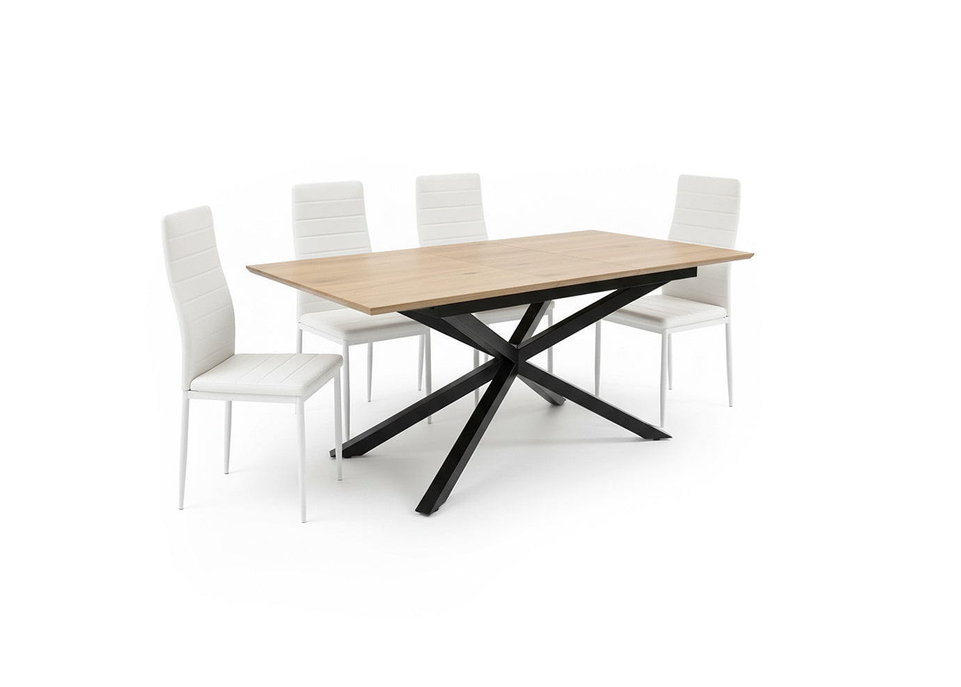 Pack Mesa Extensible HD + 4 Sillas Polipiel