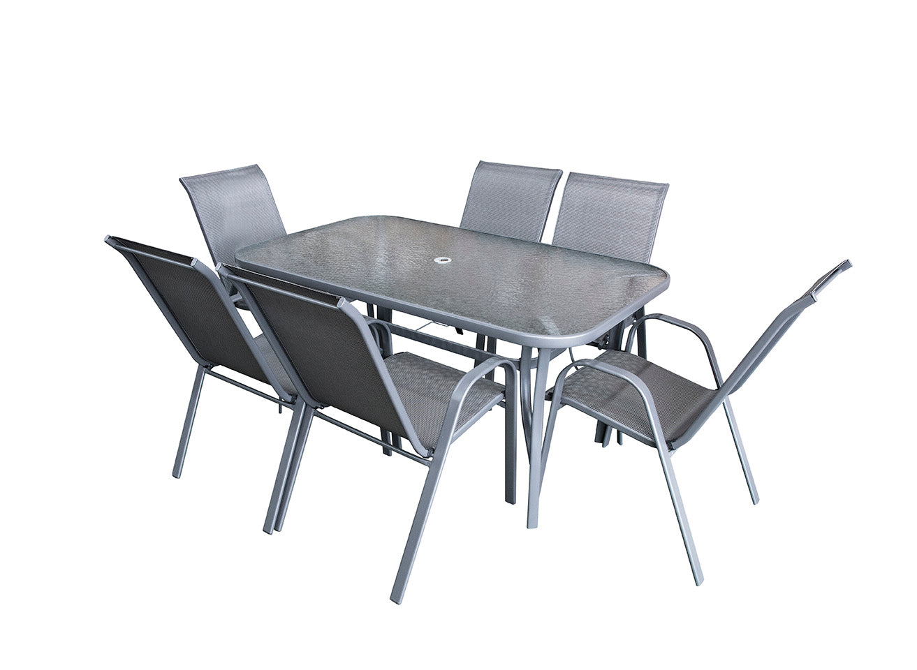 Mesa de Cristal Templado + 6 Sillas. Muebles de Jardin y Terraza