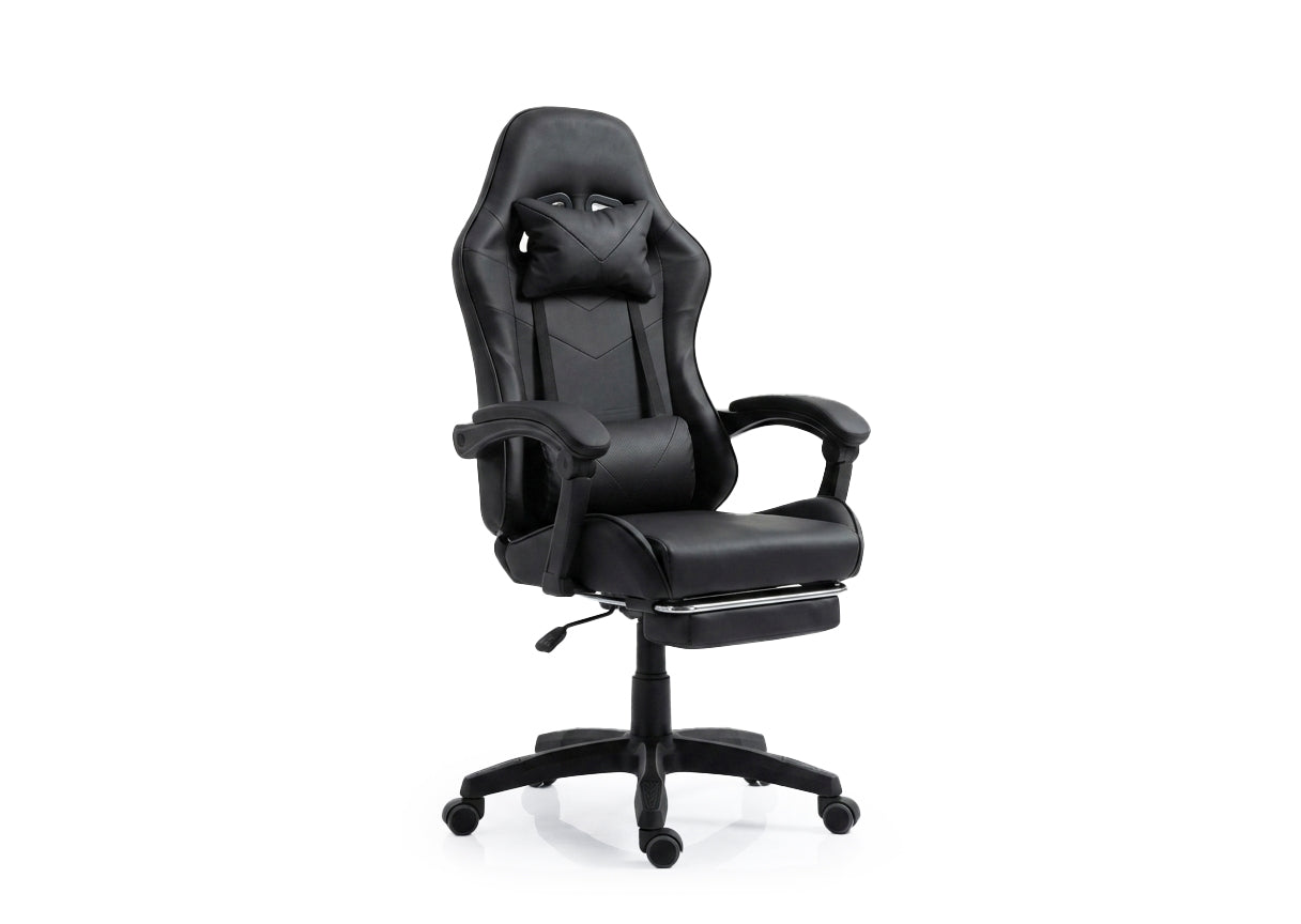 Silla Gaming Ergonomica y Giratoria Cueva Negro. Reposapies + Regulable en altura