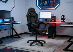 Silla Gaming Ergonomica y Giratoria Cueva Negro. Reposapies + Regulable en altura