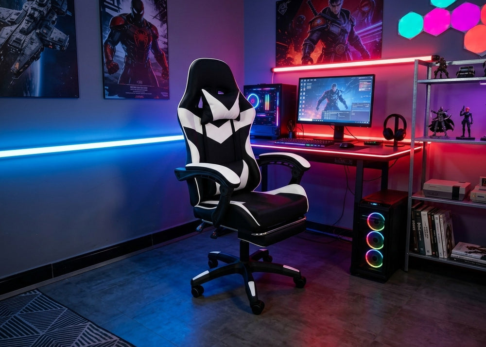 Cadeira Gaming Ergonómica e Giratória Cueva. Apoio de pés + Regulável em altura