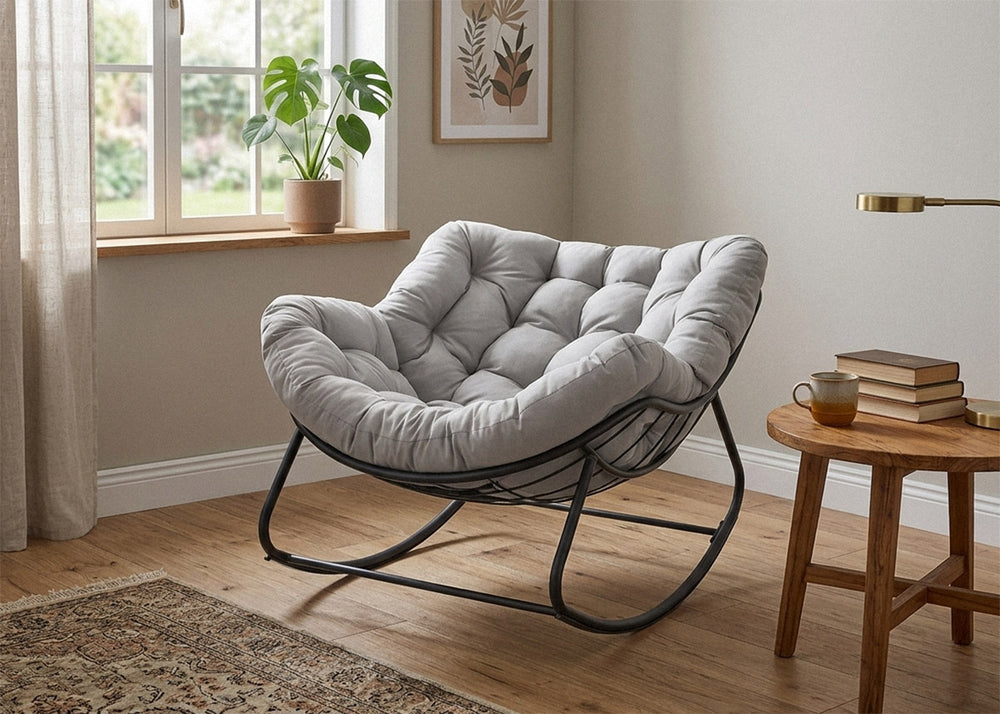 Silla Mecedora Milan Gris. Muebles de Dormitorio, Jardin o Terraza