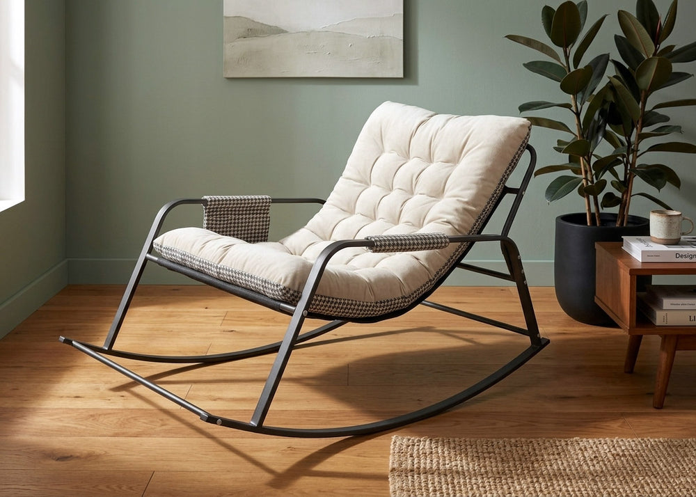 Cadeira de Baloiço Espreguiçadeira Bege. Mobiliário de Quarto, Jardim ou Terraço