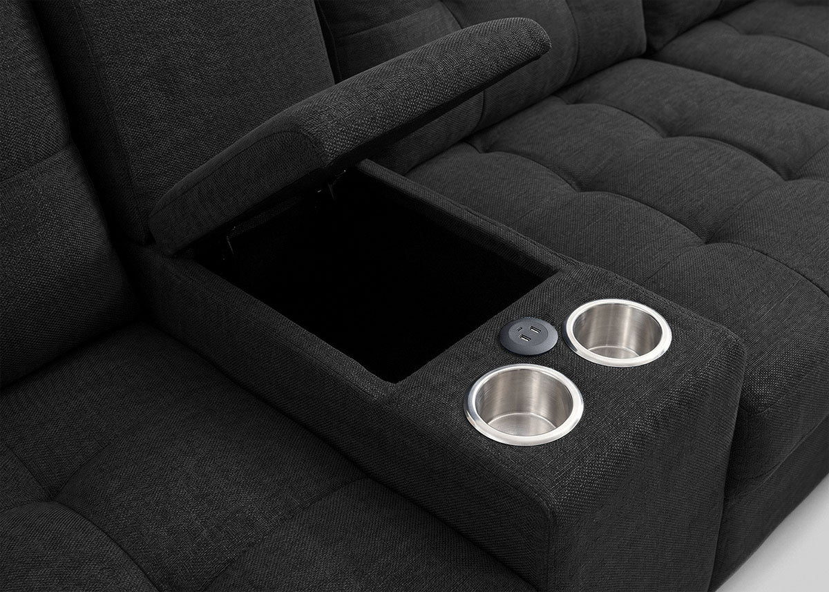 Sofa Doble Chaise Longue Stefano Negro + Portavasos 320cm