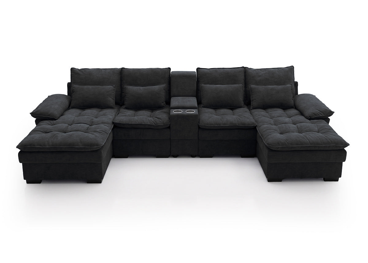 Sofa Doble Chaise Longue Stefano Negro + Portavasos 320cm