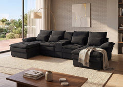 Sofa Doble Chaise Longue Stefano Negro + Portavasos 320cm