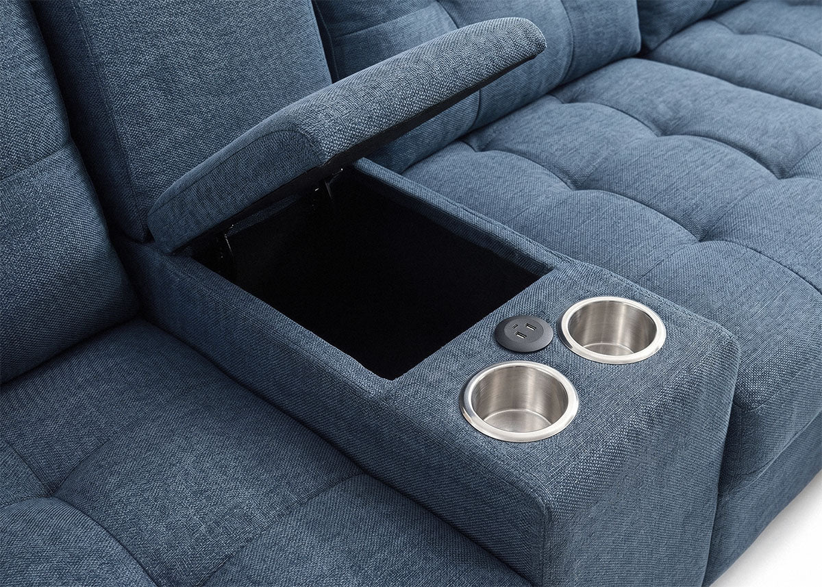 Sofa Doble Chaise Longue Stefano Azul + Portavasos 320cm