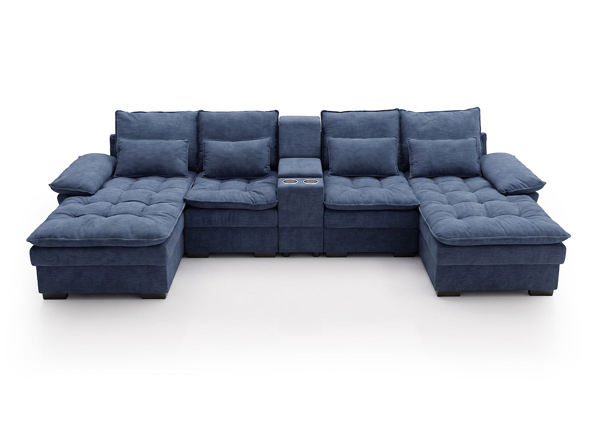 Sofa Doble Chaise Longue Stefano Azul + Portavasos 320cm