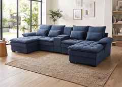 Sofa Doble Chaise Longue Stefano Azul + Portavasos 320cm