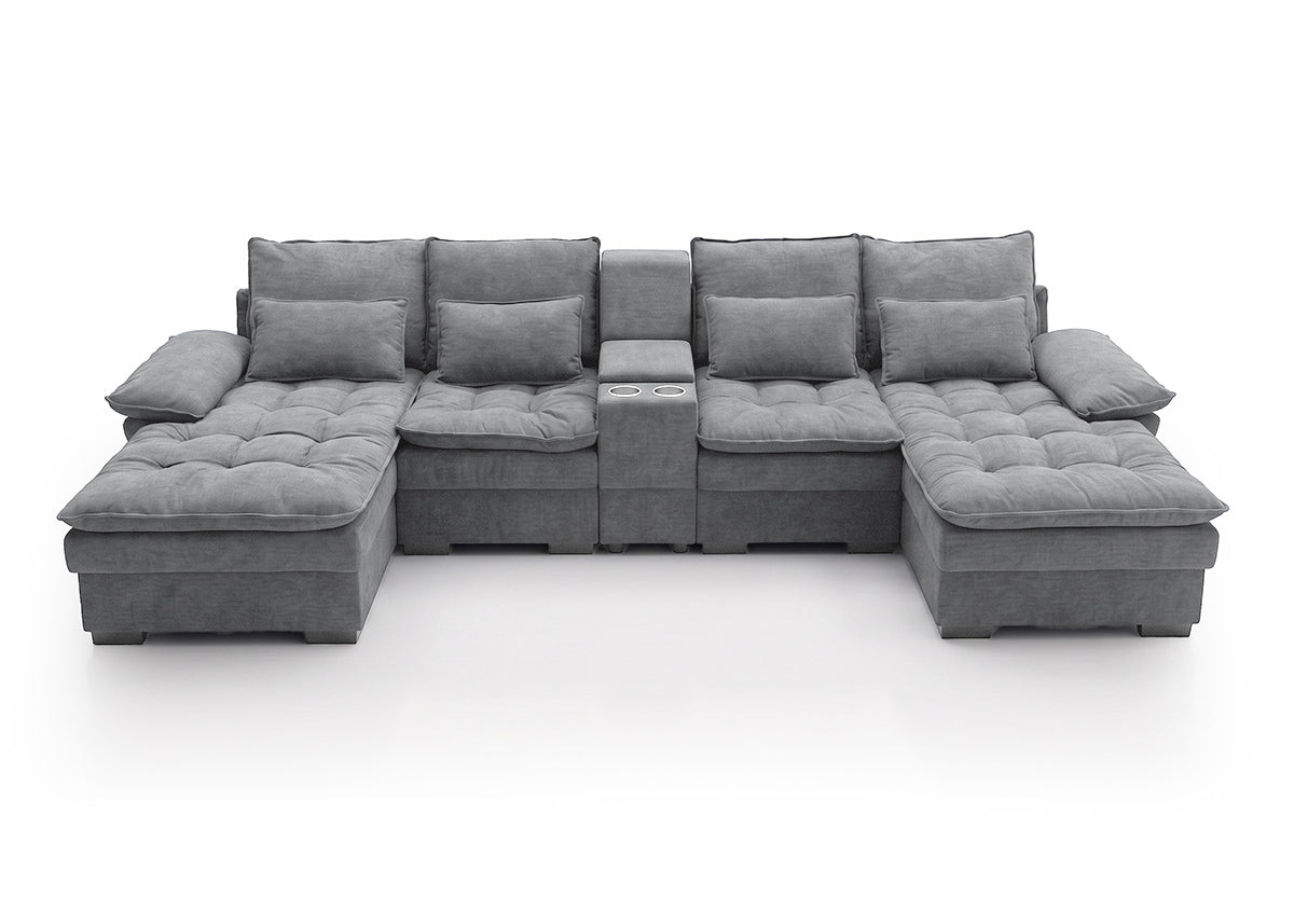 Sofa Doble Chaise Longue Stefano Gris + Portavasos 320cm