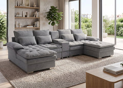Sofa Doble Chaise Longue Stefano Gris + Portavasos 320cm