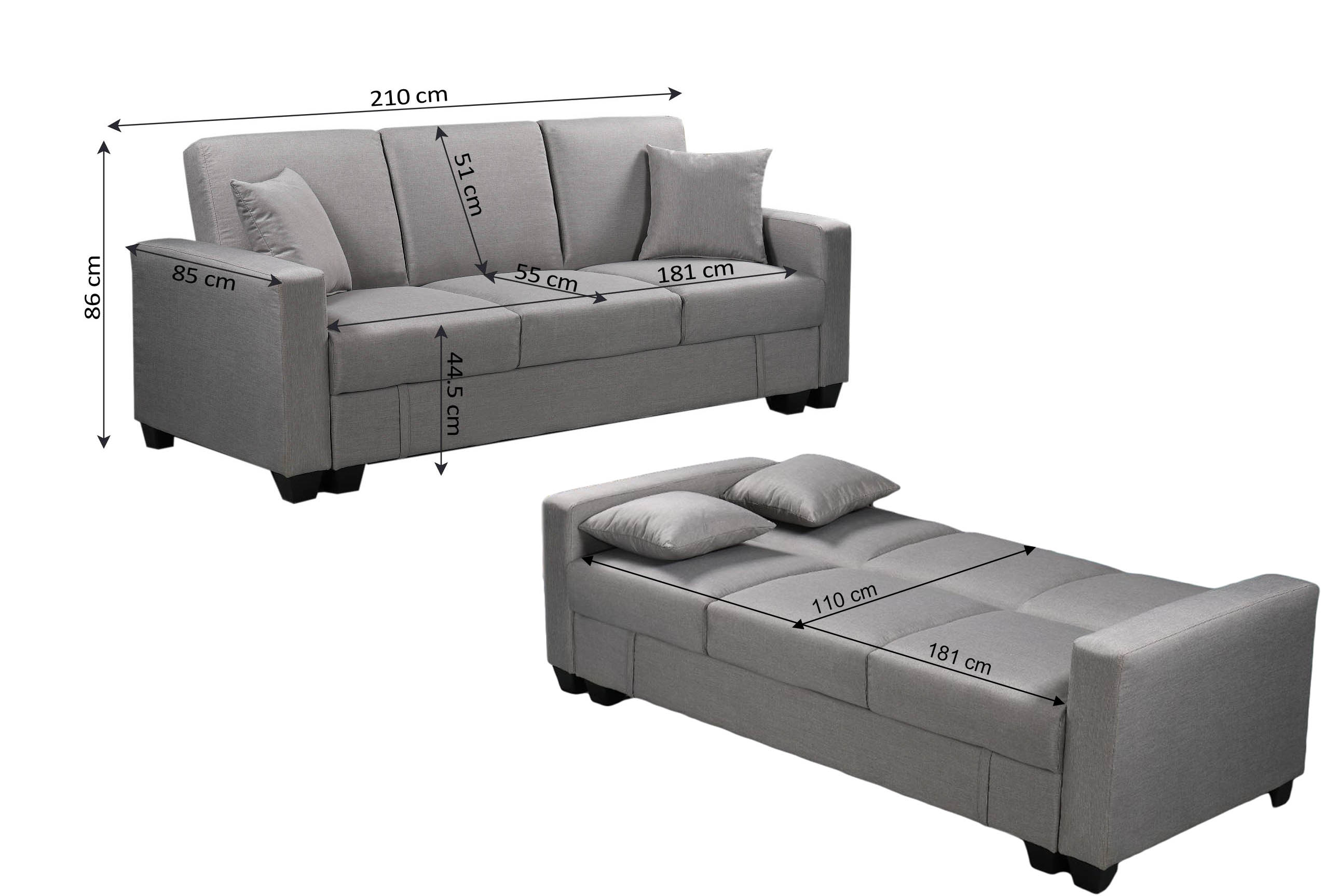 Sofa Cama Keyla 210cm, con Arcon