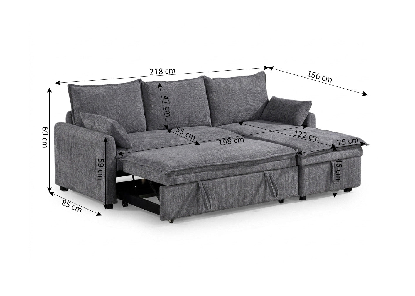 Sofa Cama Chaise Longue Karl 218cm