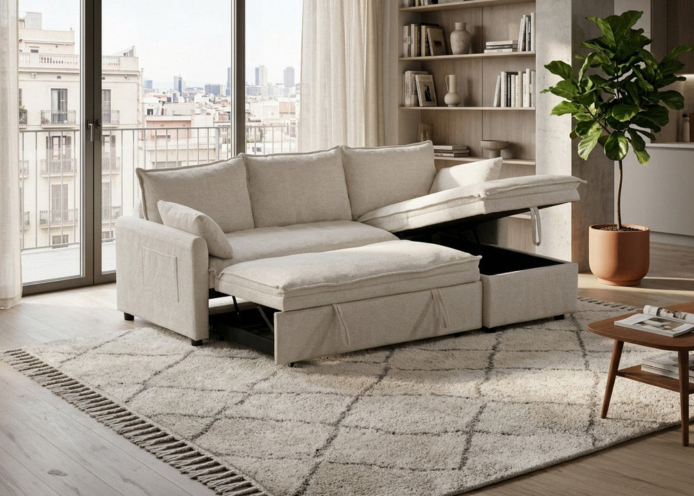 Sofa Cama Chaise Longue Karl 218cm Beige