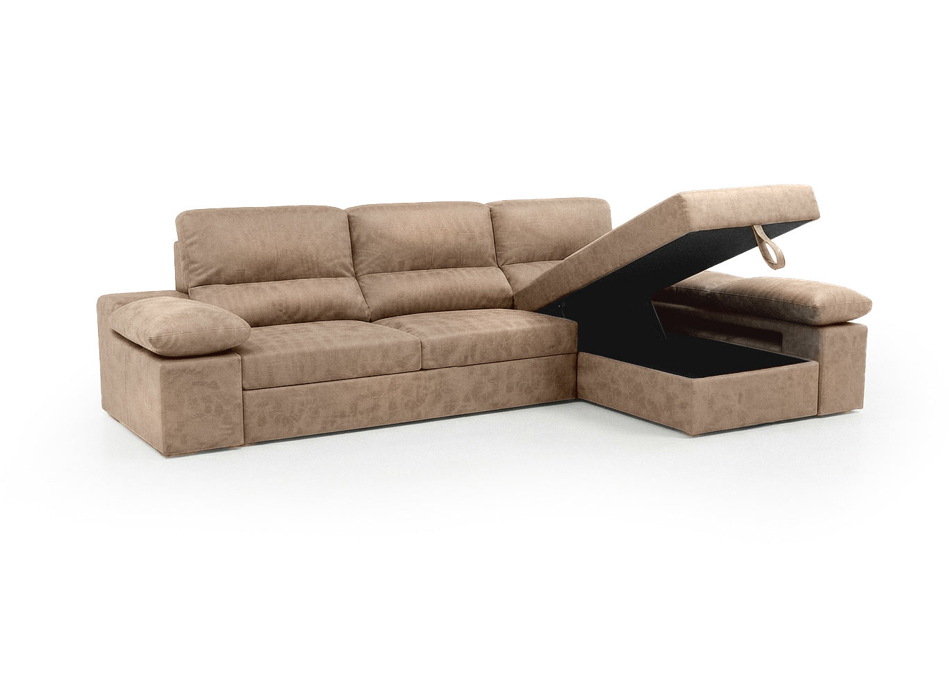 Sofa Cama Chaise Longue Reversible Dave 284cm, Arcon + Puff