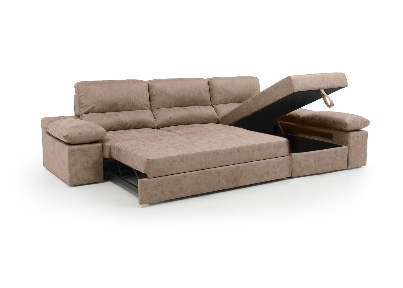 Sofa Cama Chaise Longue Reversible Dave 284cm, Arcon + Puff
