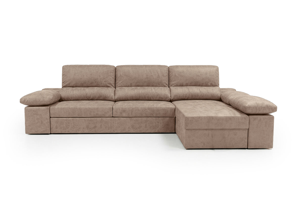 Sofa Cama Chaise Longue Reversible Dave 284cm, Arcon + Puff