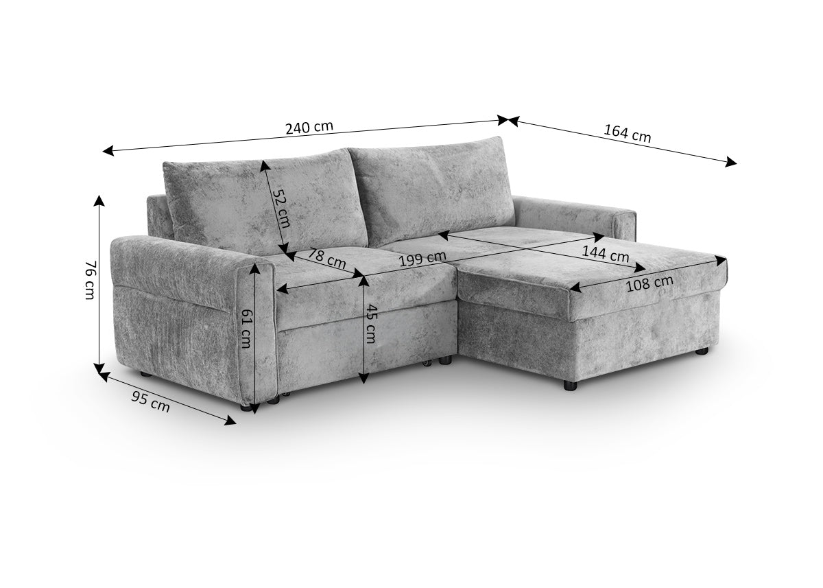 Sofa Cama Chaise Longue Egun 240cm, con Arcon
