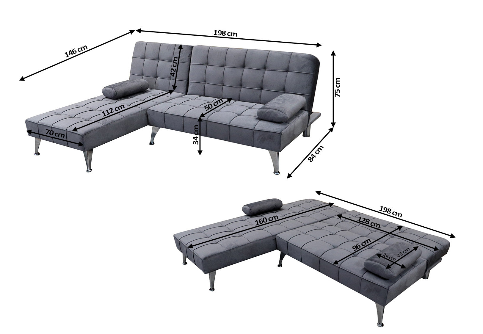 Sofa Cama Chaise Longue Keren XS 198cm