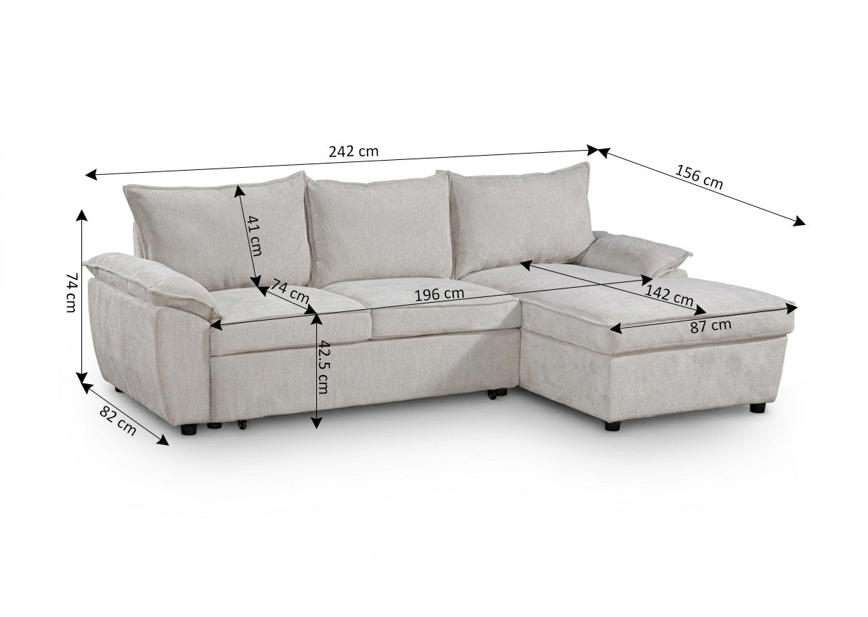 Sofa Cama Chaise Longue Mike, con Arcón 242cm