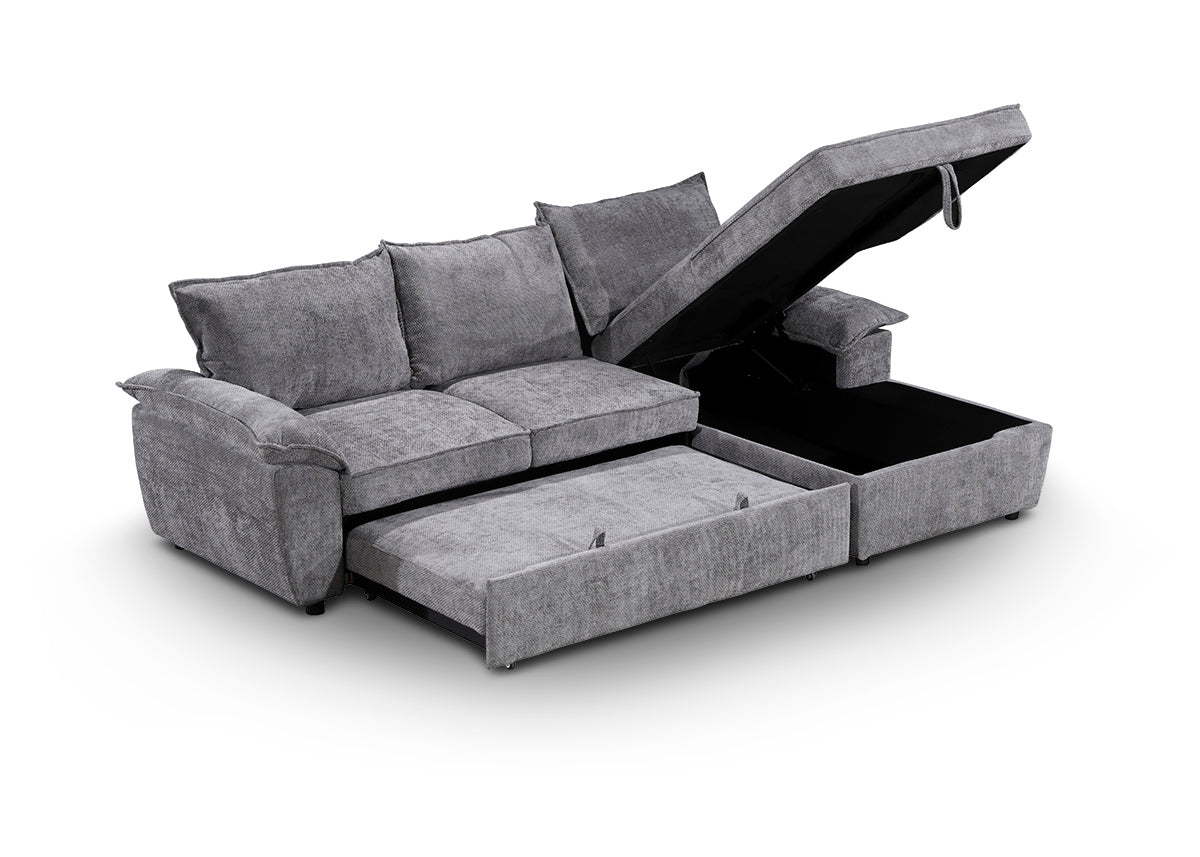 Sofa Cama Chaise Longue Mike 242cm, con Arcón
