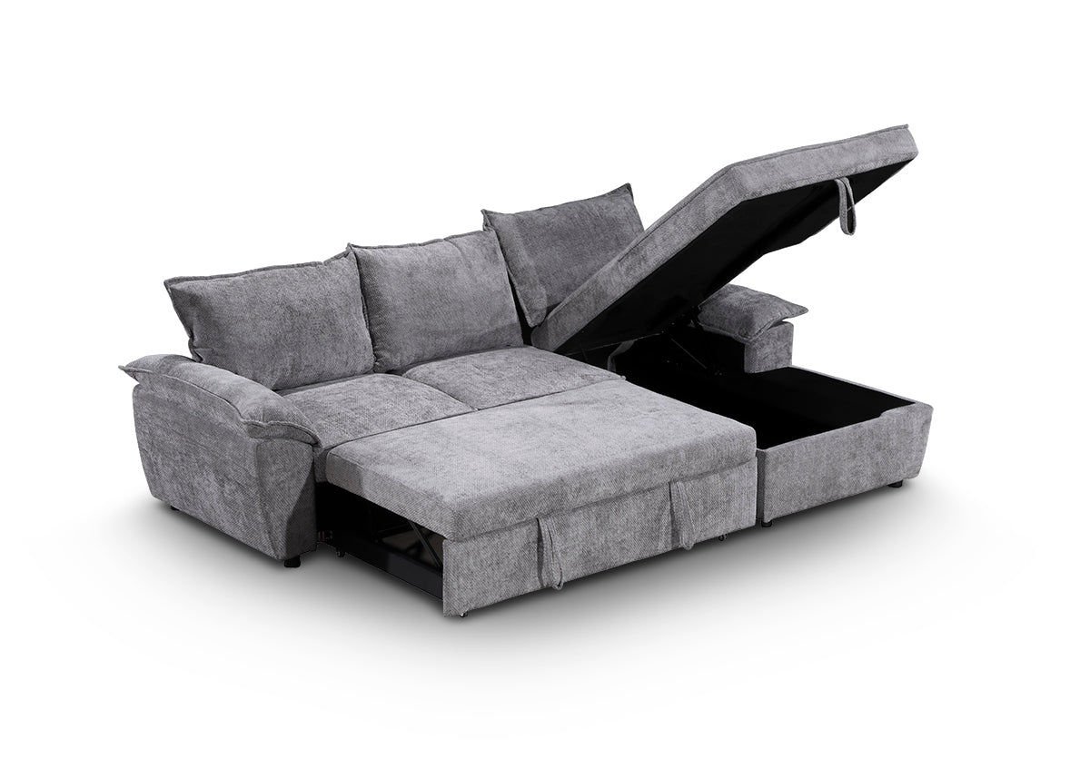 Sofa Cama Chaise Longue Mike 242cm, con Arcón