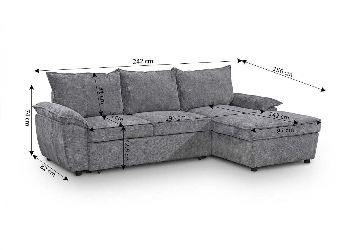Sofa Cama Chaise Longue Mike 242cm, con Arcón