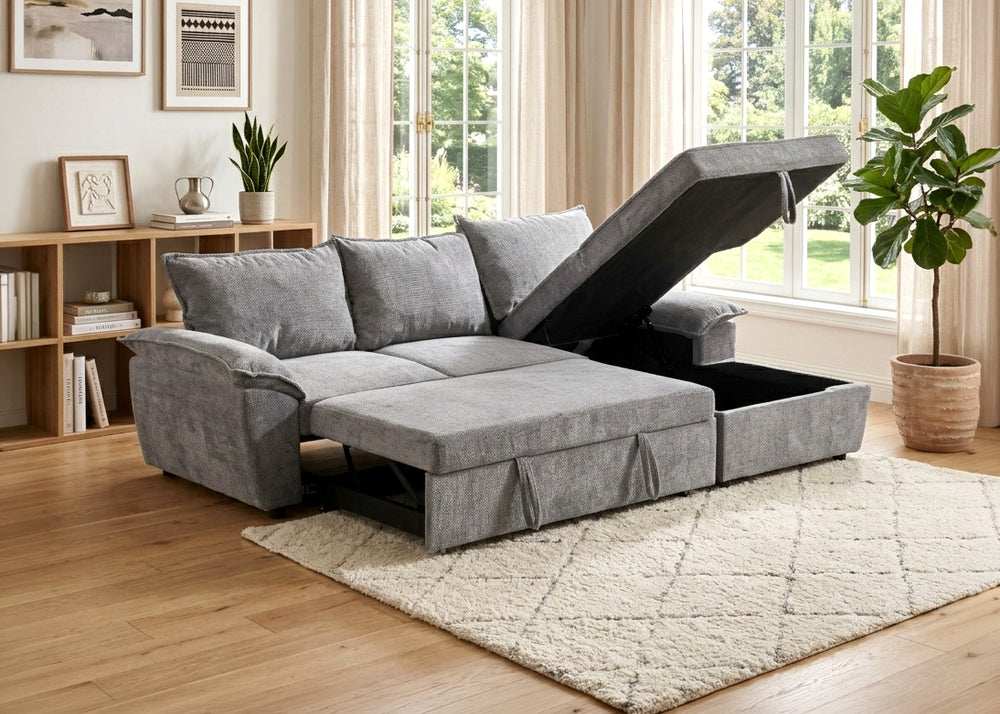 Sofa Cama Chaise Longue Mike 242cm, con Arcón