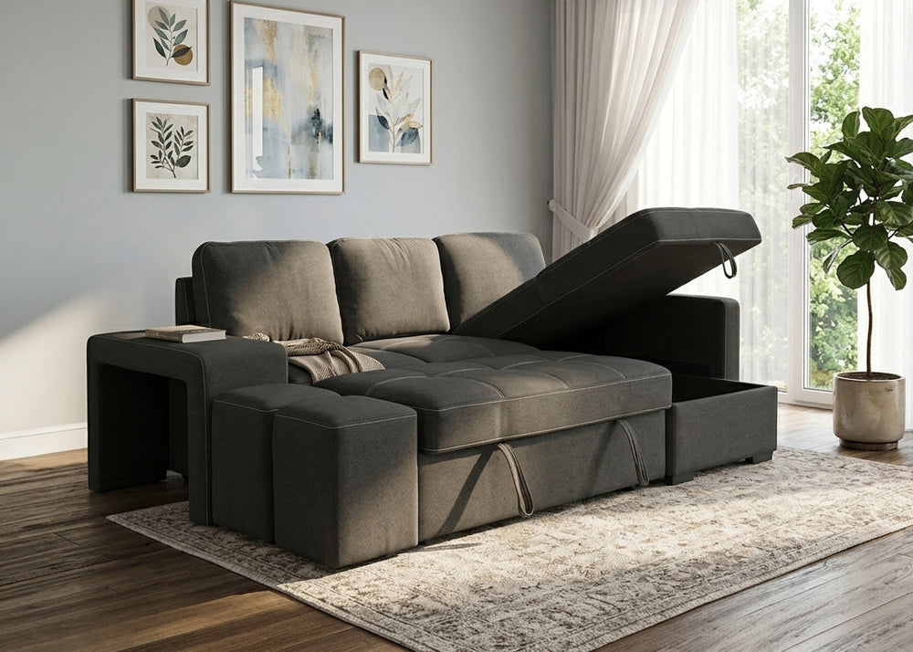 Sofa Cama Chaise Longue Stacy Negro 250cm