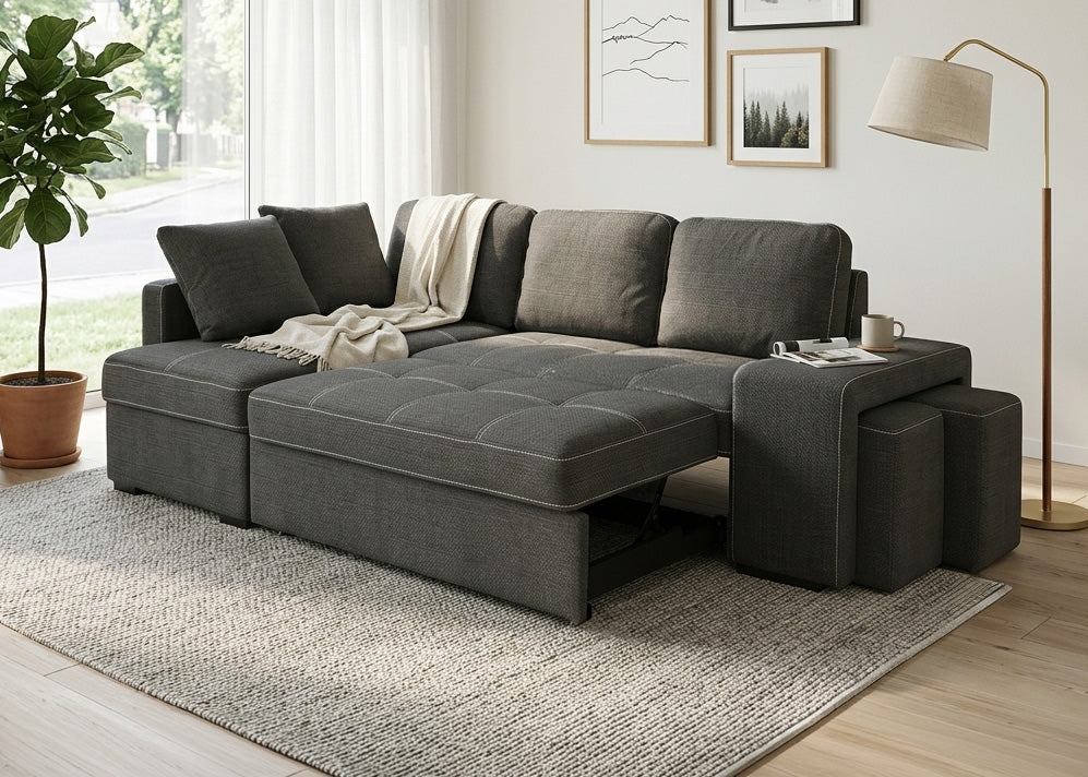 Sofá Cama Chaise Longue Stacy 250cm Cinzento Escuro